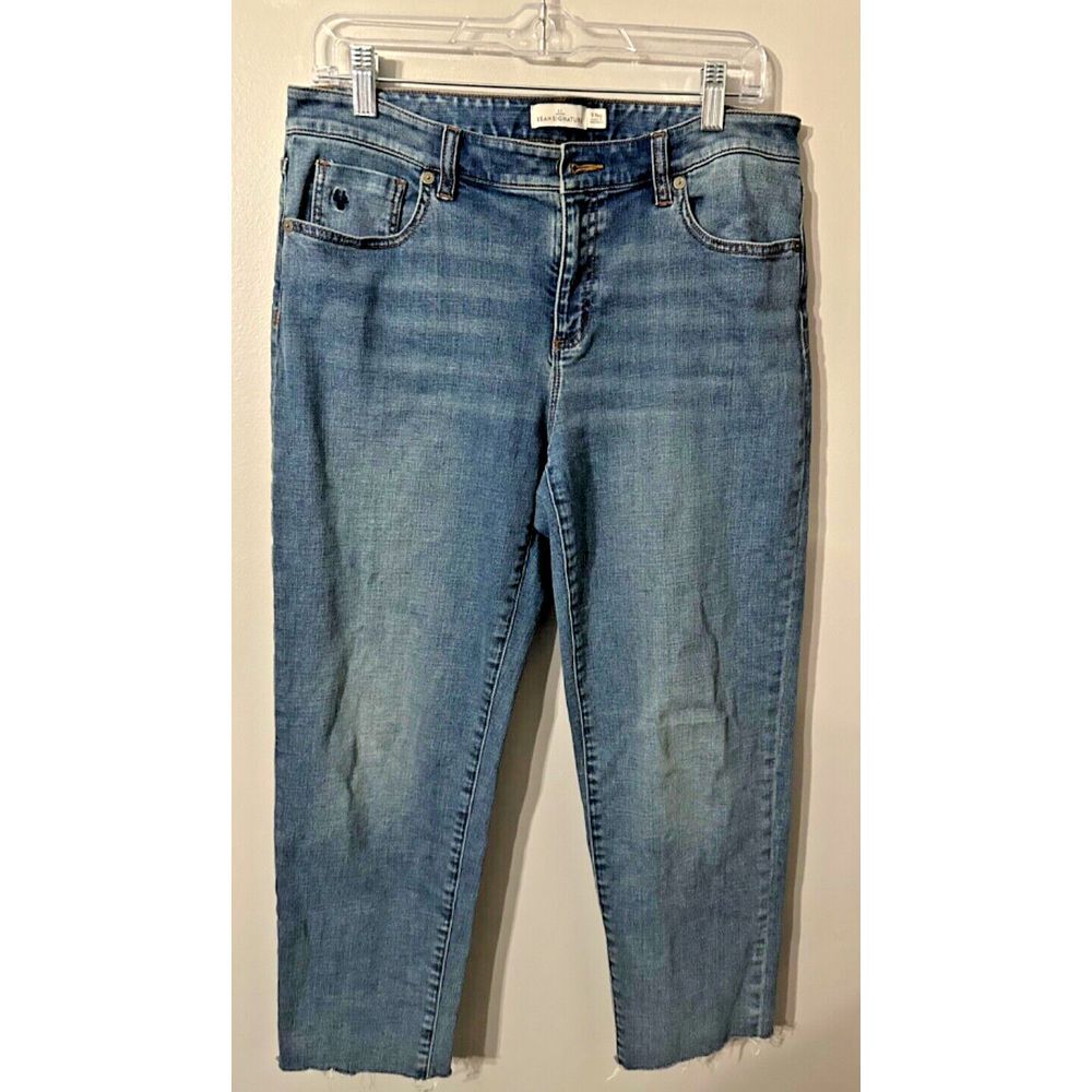 LL Bean Signature Crop Jeans Denim Blue Size  8 Regular Raw Hem Mid Rise‎